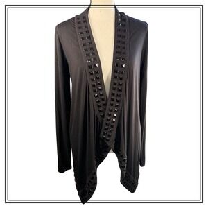 Guess Los Angeles Black Embellished‎ Open Front Cardigan Sweater Size Mei